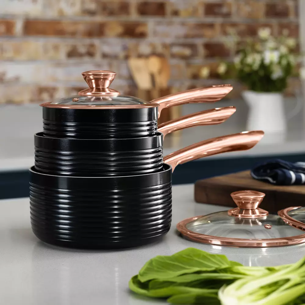 Tower Linear Rose Gold 3 Piece Saucepan Set Frank Roche Sons Ltd