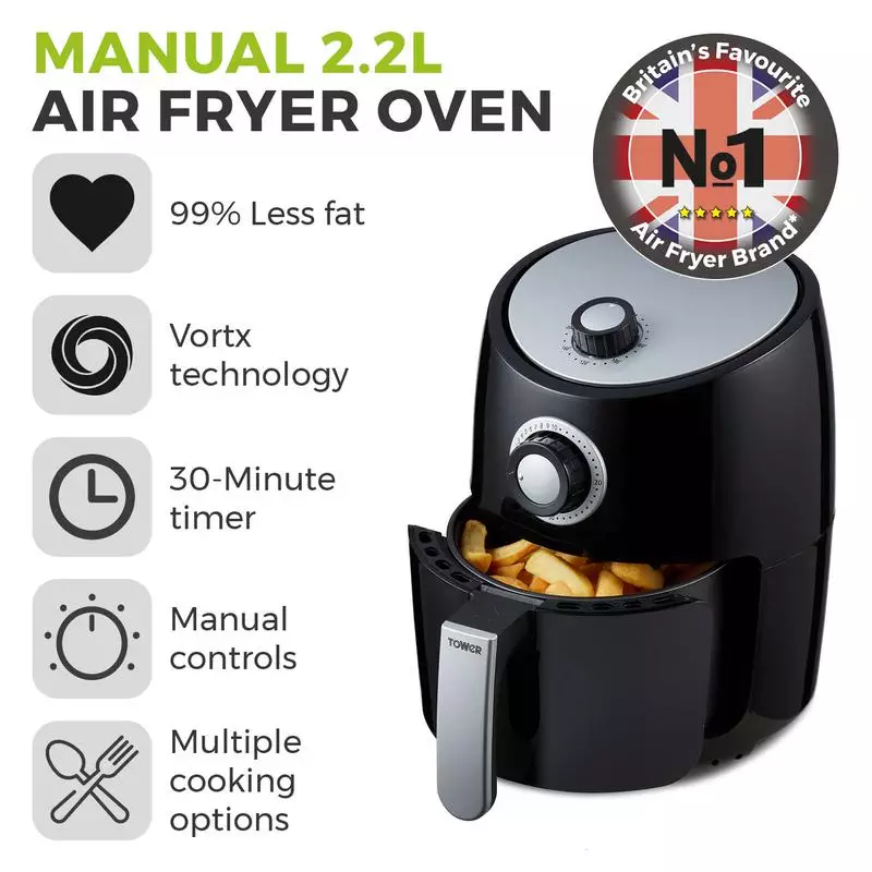 Tower Vortx 1000W 2.2 Litre Manual Air Fryer - Frank Roche & Sons Ltd